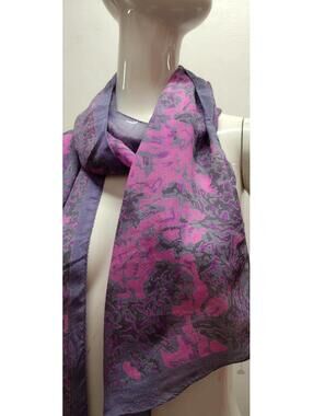 Vintage Pure Silk Long Scarf Lavender Pink Lava Print MADE IN INDIA 1990s Colors